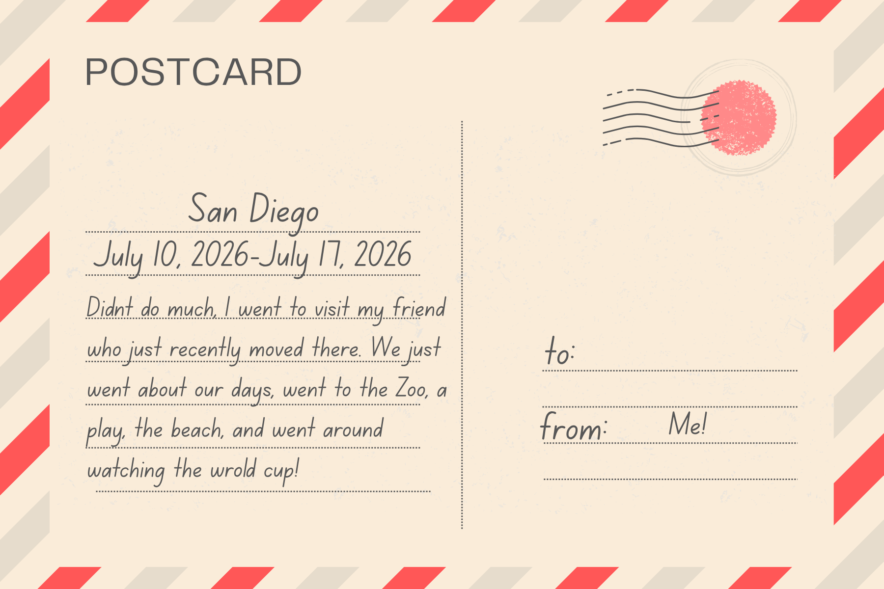 San Diego postcard back image